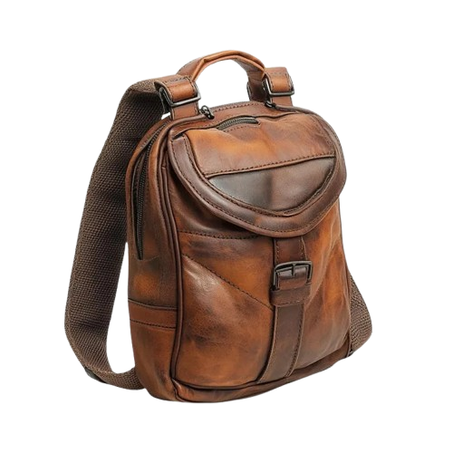 Brown leather backpack