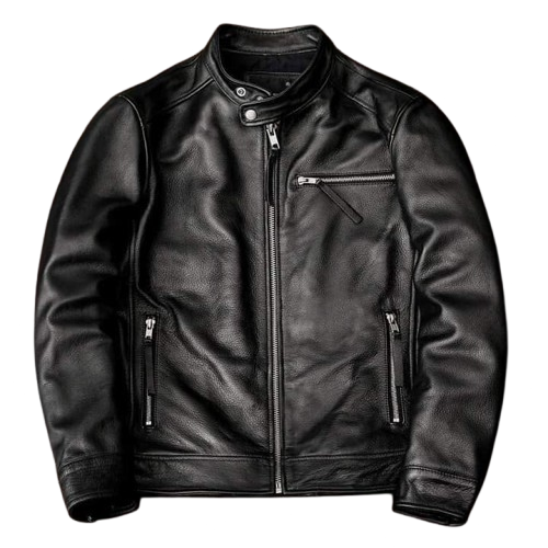 Black leather rider jacket